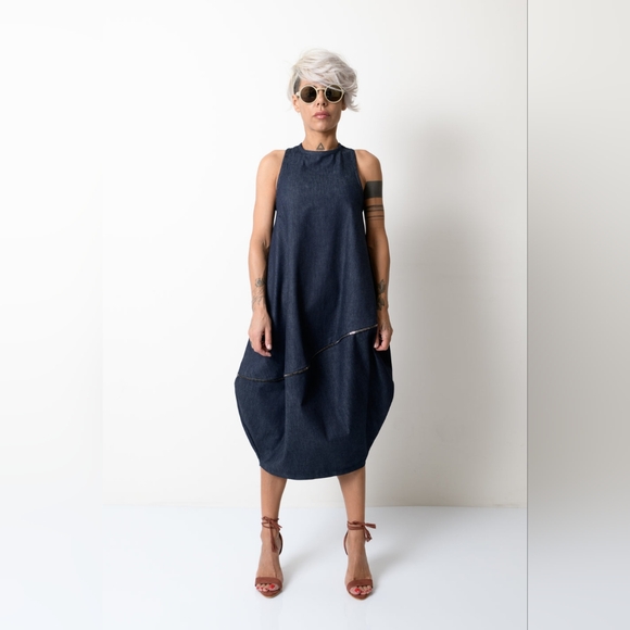 NWOT-Lócker Room Balloon Denim Dress with Zipper Details,Sz.M K-G - Picture 4 of 9